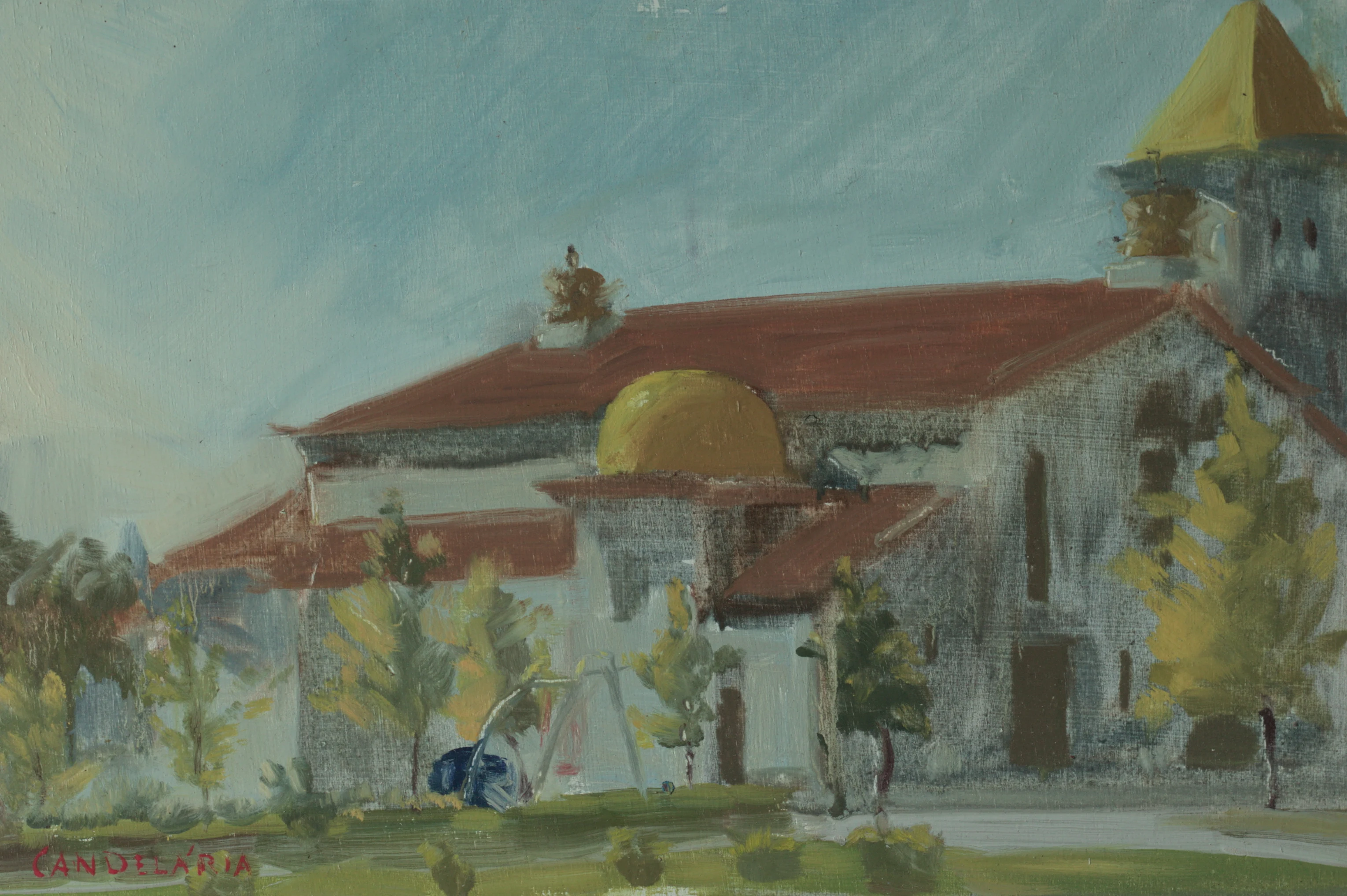 Pintura impressionista da Igreja Matriz de Benavente na manhã