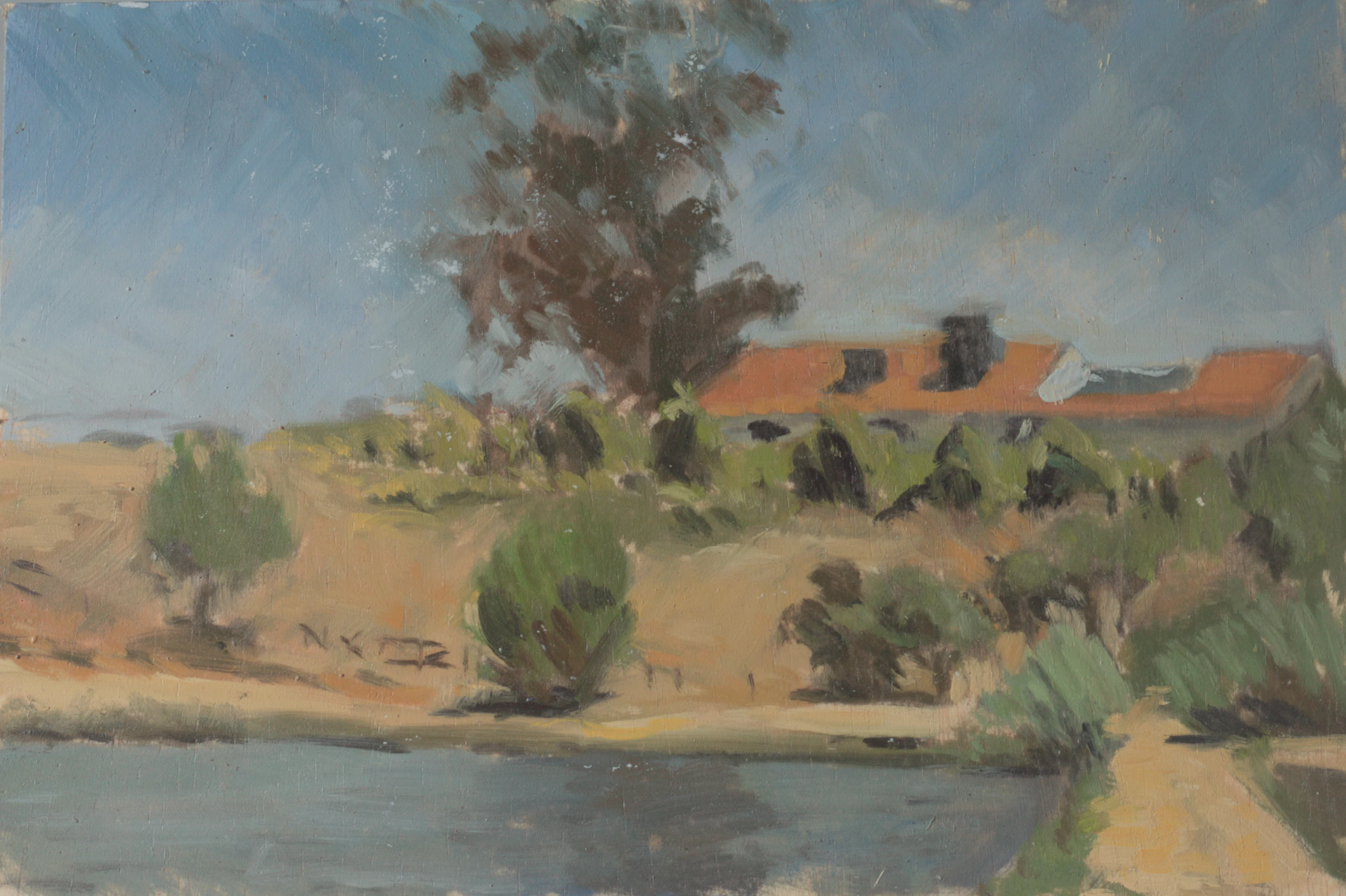 Pintura impressionista de um Arrozal Alagado em São Brás