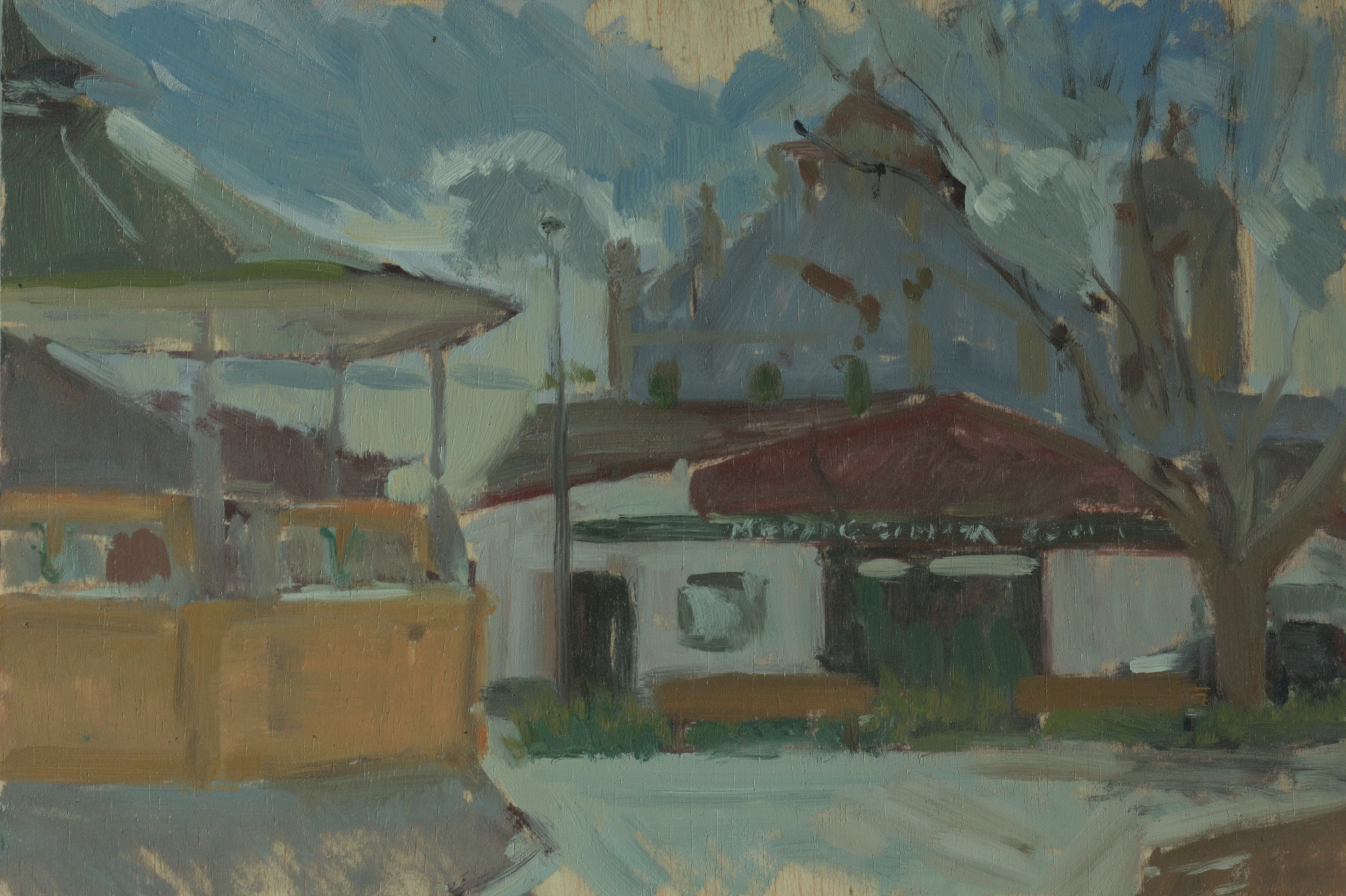 Pintura impressionista do Jardim Largo Professor João Fernandes Pratas em Samora Correia