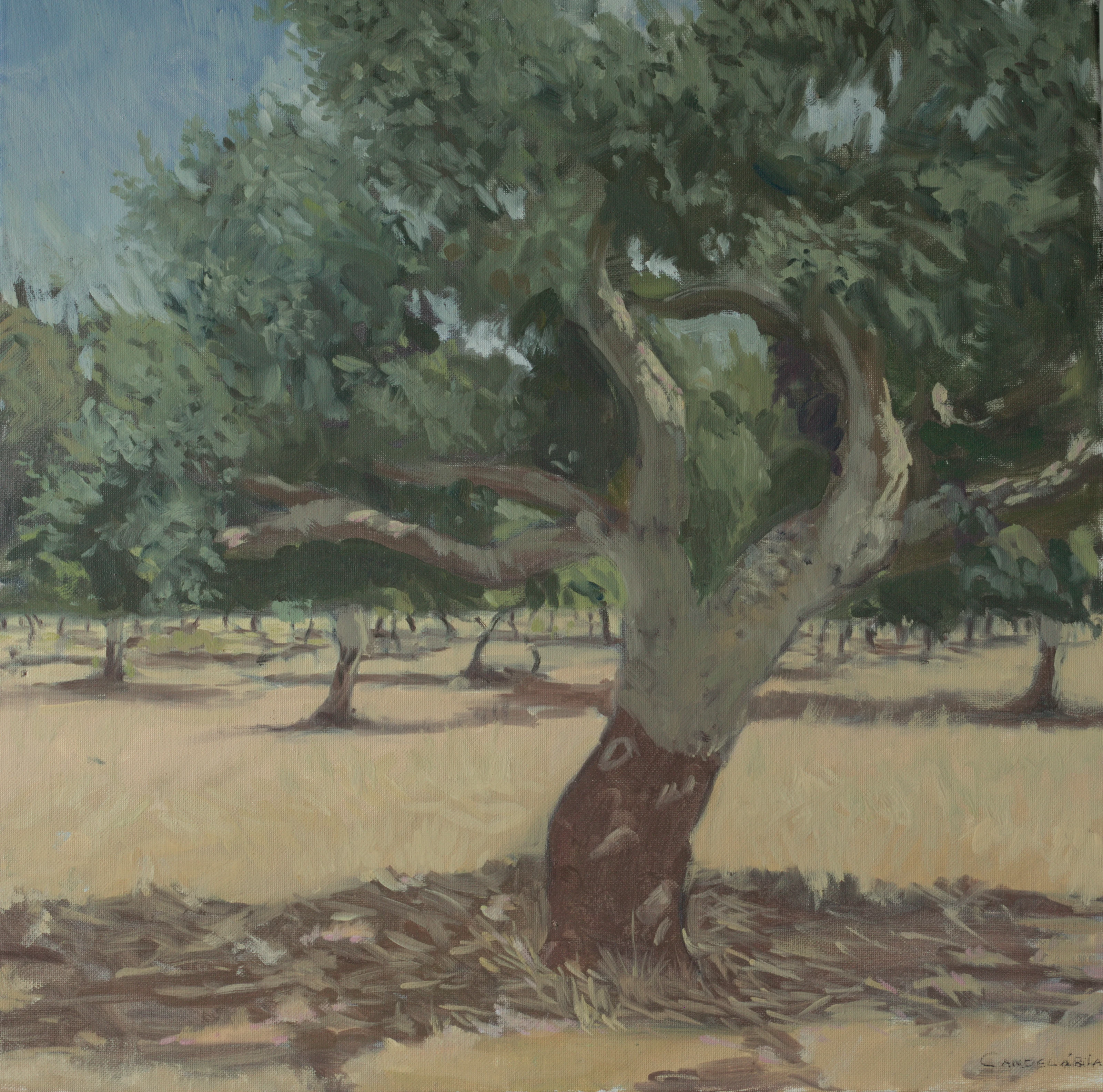 Pintura impressionista de um sobreiro ao vento